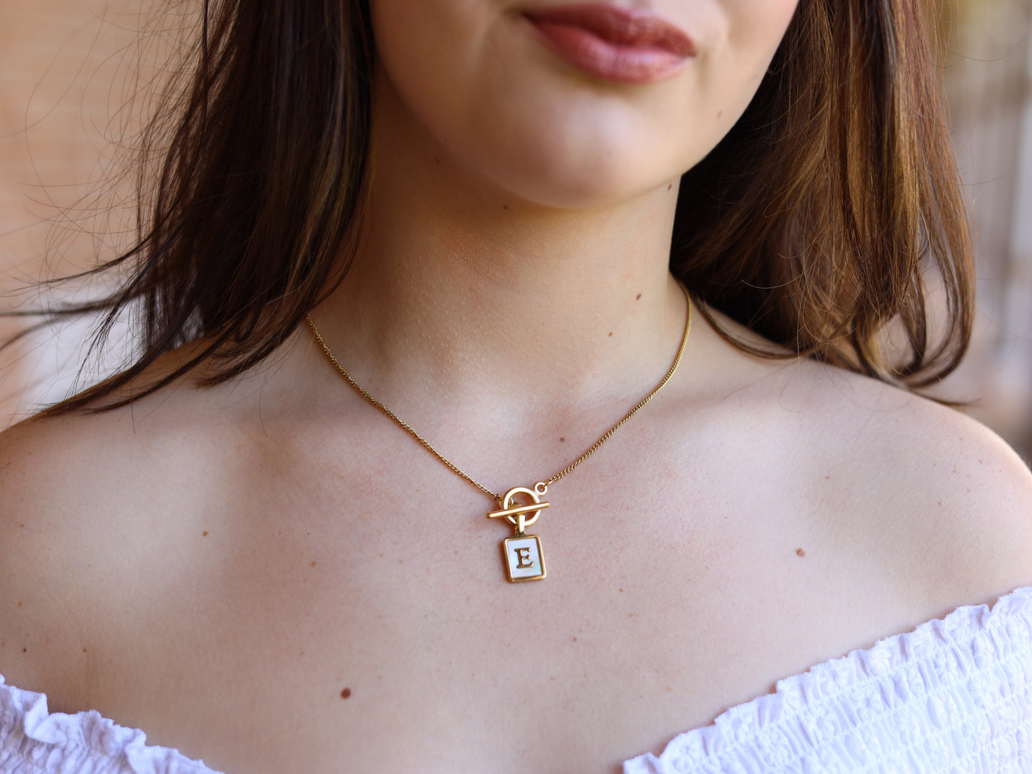 18K Gold Filled Toggle Clasp Vine Chain Initial Necklace