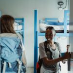 budget traveler smiling