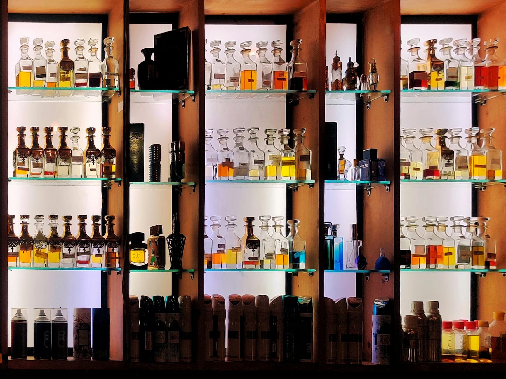 perfume bottles arranged creatively